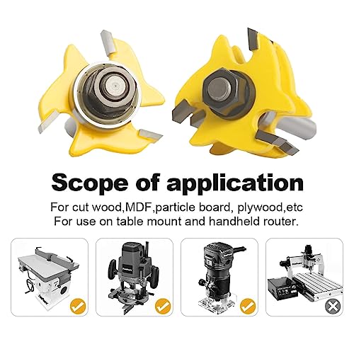 Sinoprotools Tongue and Groove Router Bits 1/4 Inch Shank, 1-3/4" Cutting Diameter, 3 Teeth T Shape Wood Milling Cutter, Tongue and Groove Router Bits for Joiner Woodworking