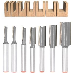 7pcs straight router bit set 1/4 inch shank, carbide tipped double flute straight cut router bits, straight bit for dado trimming cutter, cut dia 1/8",5/32", 3/16",1/4",5/16",3/8",1/2"