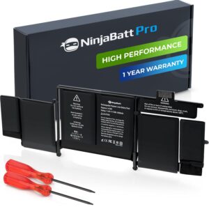 ninjabatt battery a1502 a1582 for apple macbook pro retina 13” a1493 [early 2015, mid 2014, late 2013] - high performance [75wh/11.42v]