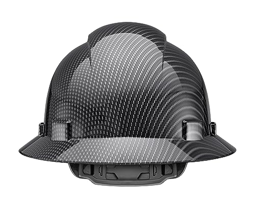 Acerpal Full Brim Non-Vented Classic Black Carbon Fiber Design Gloss Finish OSHA Hard Hat with 6-Point Suspension