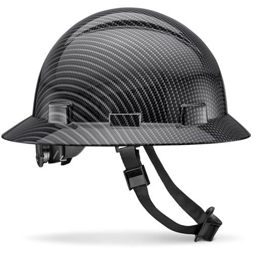 Acerpal Full Brim Non-Vented Classic Black Carbon Fiber Design Gloss Finish OSHA Hard Hat with 6-Point Suspension