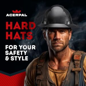 Acerpal Full Brim Non-Vented Classic Black Carbon Fiber Design Gloss Finish OSHA Hard Hat with 6-Point Suspension