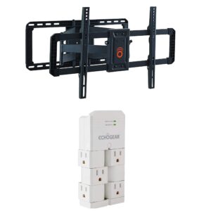 echogear full motion tv wall mount for big tvs up to 90" & on-wall surge protector with 6 pivoting outlets - smooth swivel, tilt & extension mount - 1080 joules of surge protection