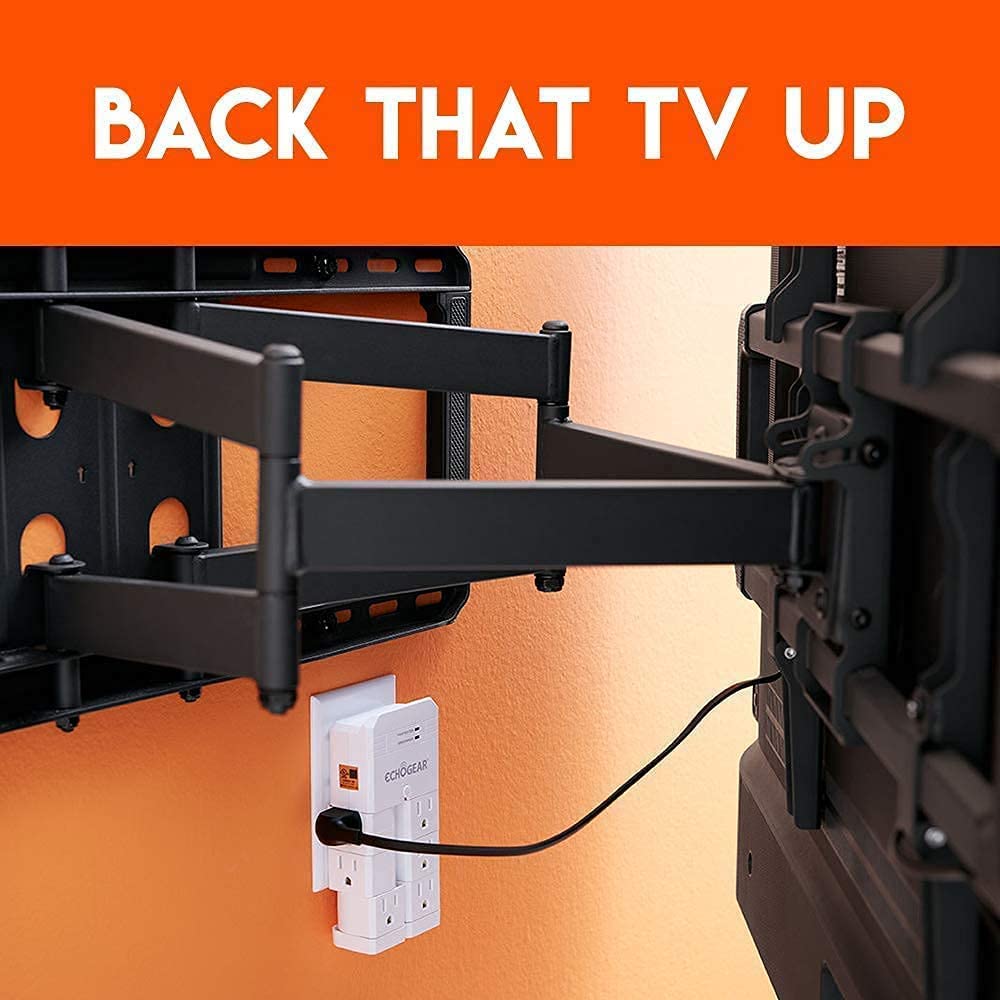 ECHOGEAR Full Motion TV Wall Mount for Big TVs Up to 90" & On-Wall Surge Protector with 6 Pivoting Outlets - Smooth Swivel, Tilt & Extension Mount - 1080 Joules of Surge Protection
