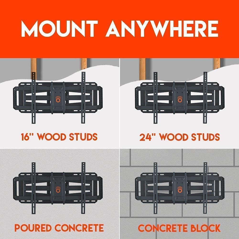 ECHOGEAR Full Motion TV Wall Mount for Big TVs Up to 90" & On-Wall Surge Protector with 6 Pivoting Outlets - Smooth Swivel, Tilt & Extension Mount - 1080 Joules of Surge Protection