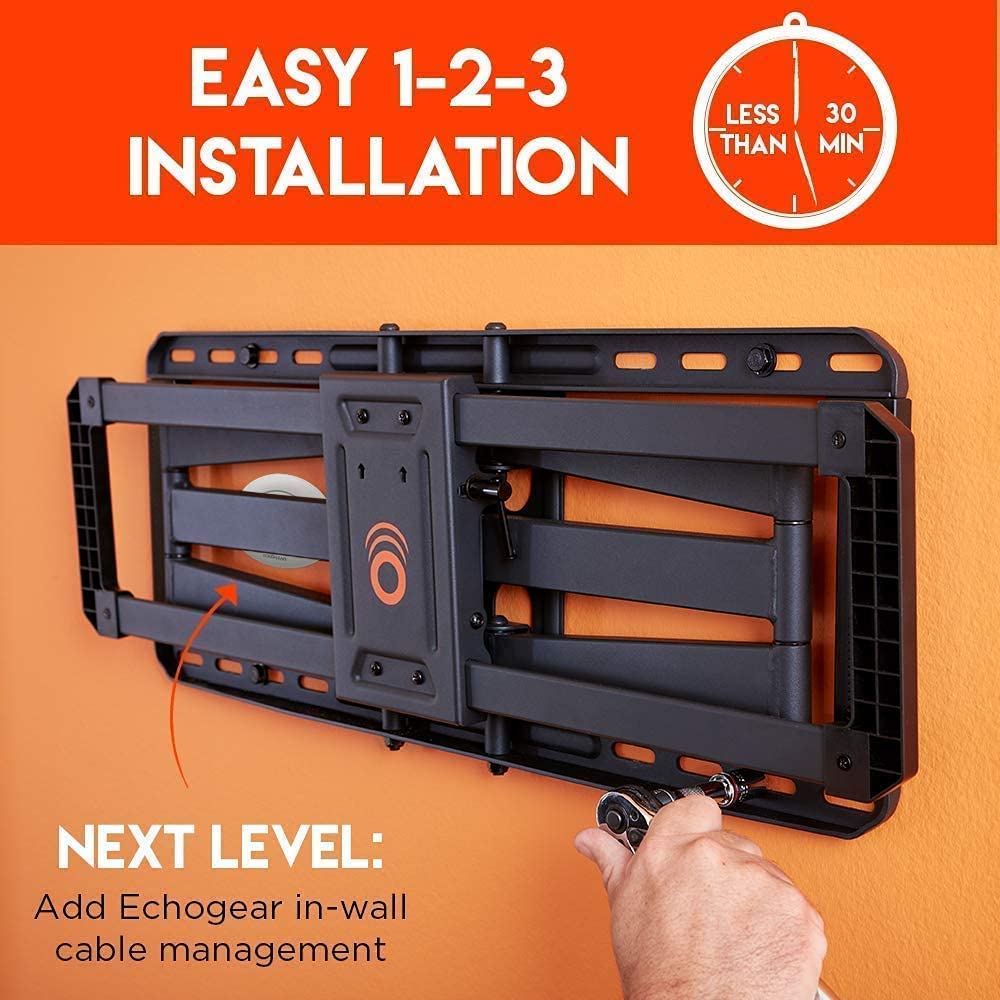 ECHOGEAR Full Motion TV Wall Mount for Big TVs Up to 90" & On-Wall Surge Protector with 6 Pivoting Outlets - Smooth Swivel, Tilt & Extension Mount - 1080 Joules of Surge Protection