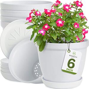 sierra concepts flower plant pots for planters 6 inch - set of 6 plastic planter pot modern indoor outdoor for small planting, succulent plants, nursery, orchid, house, office décor, gardening, white