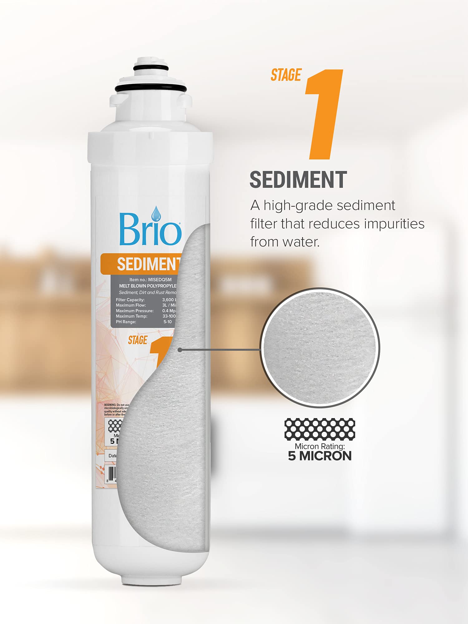 Brio Water Cooler Filter Replacement - Stage-1: Melt-Blown Polypropylene Sediment - for Brio model CLPOUROSC420RO