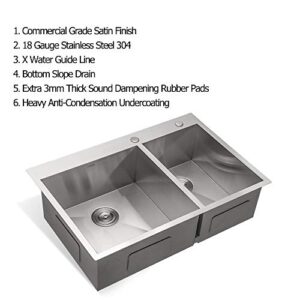 33 Kitchen Sink Drop In - Kichae 33 Inch Kitchen Sink Double Bowl 60/40 Stainless Steel 18 Gauge Drop In Top Mount Overmount Kitchen Sink Basin