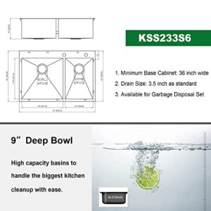 33 Kitchen Sink Drop In - Kichae 33 Inch Kitchen Sink Double Bowl 60/40 Stainless Steel 18 Gauge Drop In Top Mount Overmount Kitchen Sink Basin