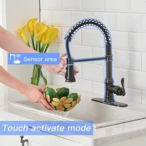 Evolvegoods Touch Kitchen Faucet with Pull Down Sprayer 3 Modes Oil Rubbed Bronze Spring Commercial Single Handle One Hole High Arc Goose Neck Touch Activated Faucet for Kitchen Sink Solid Brass