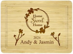 home sweet home customized cutting board, laser engraved new homeowner couple gift ideas, personalized engraved gifts for first home present, housewarming christmas gifts