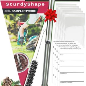 SturdyShape Soil Probe. The Soil Sample Probe is Polished Inside, 12in, Stainless Steel 304. Soil Probe with Handle Comes with 5Bags&1Brush&5Labels- Soil Srobes for Soil Sampling will Get Dirt Samples