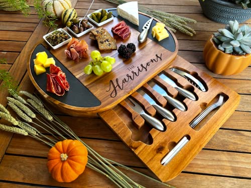 Personalized Charcuterie Board Set/19pcs Cheese Board And Knife Set, Realtor Closing gift, Custom Charcuterie board, Wedding Gift