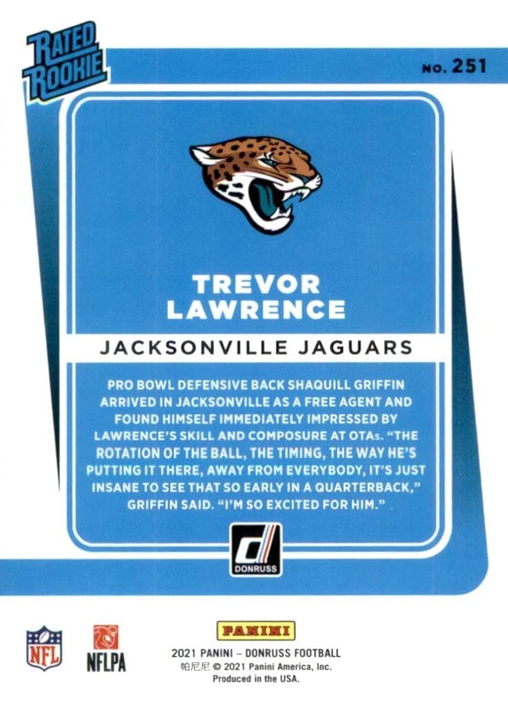 Jacksonville Jaguars 2021 Donruss Factory Sealed 13 Card Team Set with Trevor Lawrence Rated Rookie Card #251