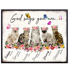 god says you are cat wall art - christian inspirational encouragement gifts for women - bible verses, psalms, scripture wall decor- catholic religious gifts - positive motivational quotes - boho decor