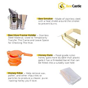 BeeCastle 8-Frame Bee Hives and Supplies Starter Kit,Beehive Kit Dipped in 100% Beeswax,Bee Keeping Supplies-All Beginners Kit Includes Beekeeping Supplies Tool Set and Bee Suit.