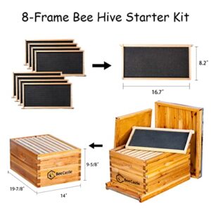 BeeCastle 8-Frame Bee Hives and Supplies Starter Kit,Beehive Kit Dipped in 100% Beeswax,Bee Keeping Supplies-All Beginners Kit Includes Beekeeping Supplies Tool Set and Bee Suit.