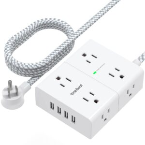 power strip surge protector with usb, 8 widely outlets 4 usb ports 6ft extension cord flat plug, 3 sided wall outlet extender desktop charging station for home office travel dorm, 1080j