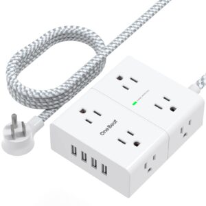 Power Strip Surge Protector with USB, 8 Widely Outlets 4 USB Ports 6Ft Extension Cord Flat Plug, 3 Sided Wall Outlet Extender Desktop Charging Station for Home Office Travel Dorm, 1080J