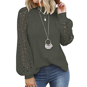 plus size tops for women casual fall lantern long sleeve shirts lace crewneck loose fit sweatshirt tunic tops