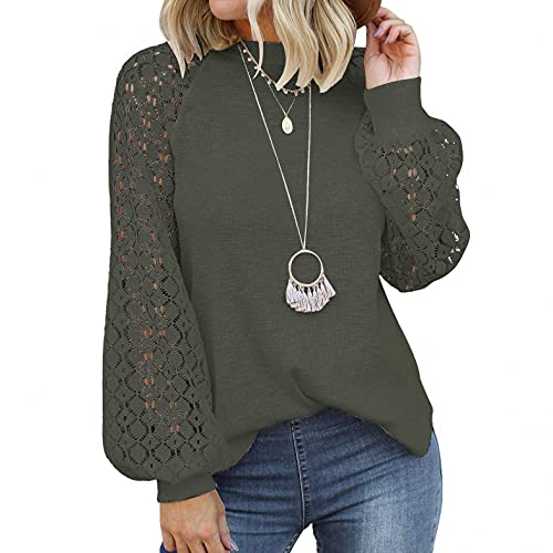 Plus Size Tops for Women Casual Fall Lantern Long Sleeve Shirts Lace Crewneck Loose Fit Sweatshirt Tunic Tops