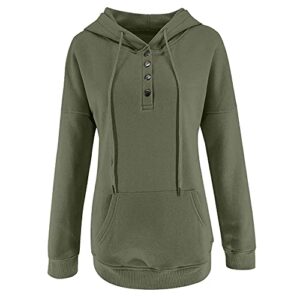 Baralonly Hoodies for Women, Womens Button Down Pullover Shirts Casual Long Sleeve Drawstring Sweatshirts Tops with Pocket