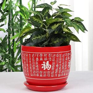 waniya1 chinese style big red plant pots ceramic succulents planter flower pot plant containers home decoration cylinder planter outdoor garden bonsai pots gardening flower pots (size : 21cm)