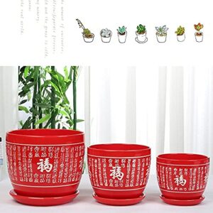 WANIYA1 Chinese Style Big Red Plant Pots Ceramic Succulents Planter Flower Pot Plant Containers Home Decoration Cylinder Planter Outdoor Garden Bonsai Pots Gardening Flower Pots (Size : 21cm)