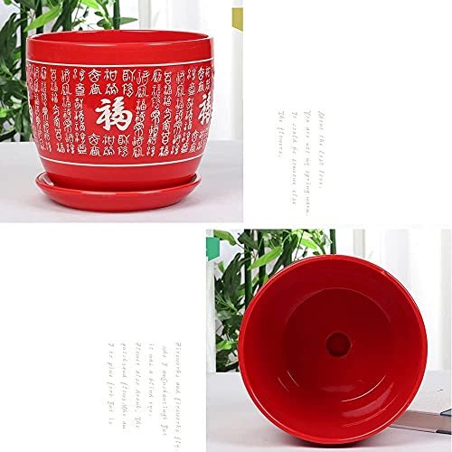 WANIYA1 Chinese Style Big Red Plant Pots Ceramic Succulents Planter Flower Pot Plant Containers Home Decoration Cylinder Planter Outdoor Garden Bonsai Pots Gardening Flower Pots (Size : 21cm)