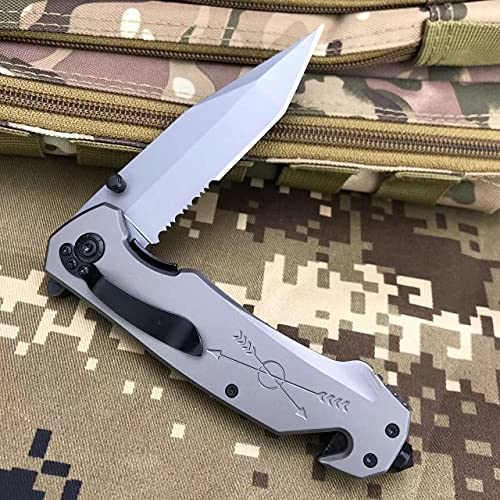 通用 Outdoor Camping Survival Knife Multifunction Tactical Rescue Tools Folding Hunting Knife w/Belt Cutter Glass Breaker Pocket Knife