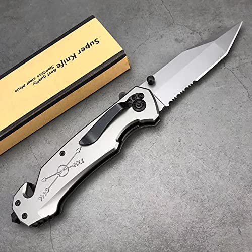 通用 Outdoor Camping Survival Knife Multifunction Tactical Rescue Tools Folding Hunting Knife w/Belt Cutter Glass Breaker Pocket Knife