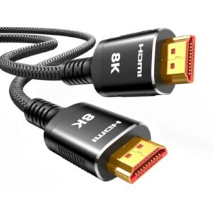 snowkids 10k 8k hdmi 2.1 cable 15ft, 48gbps ultra high speed long hdmi cable 8k/60hz 4k/120hz 144hz braided black hdmi cord earc hdr10 hdcp 2.2&2.3 compatible with roku tv/ps5/hdtv and more