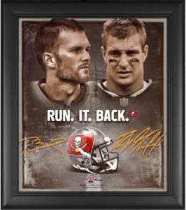 tom brady & rob gronkowski tampa bay buccaneers framed 15" x 17" run it back collage - nfl player plaques and collages