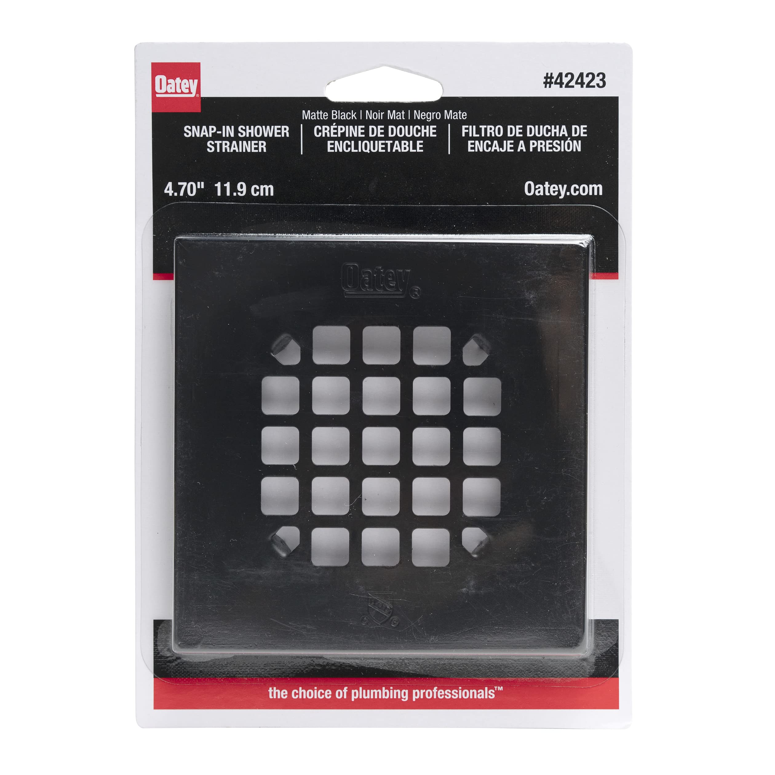 Oatey Universal 4-1/4 in. Square Snap-Tite Shower Strainer, Matte Black