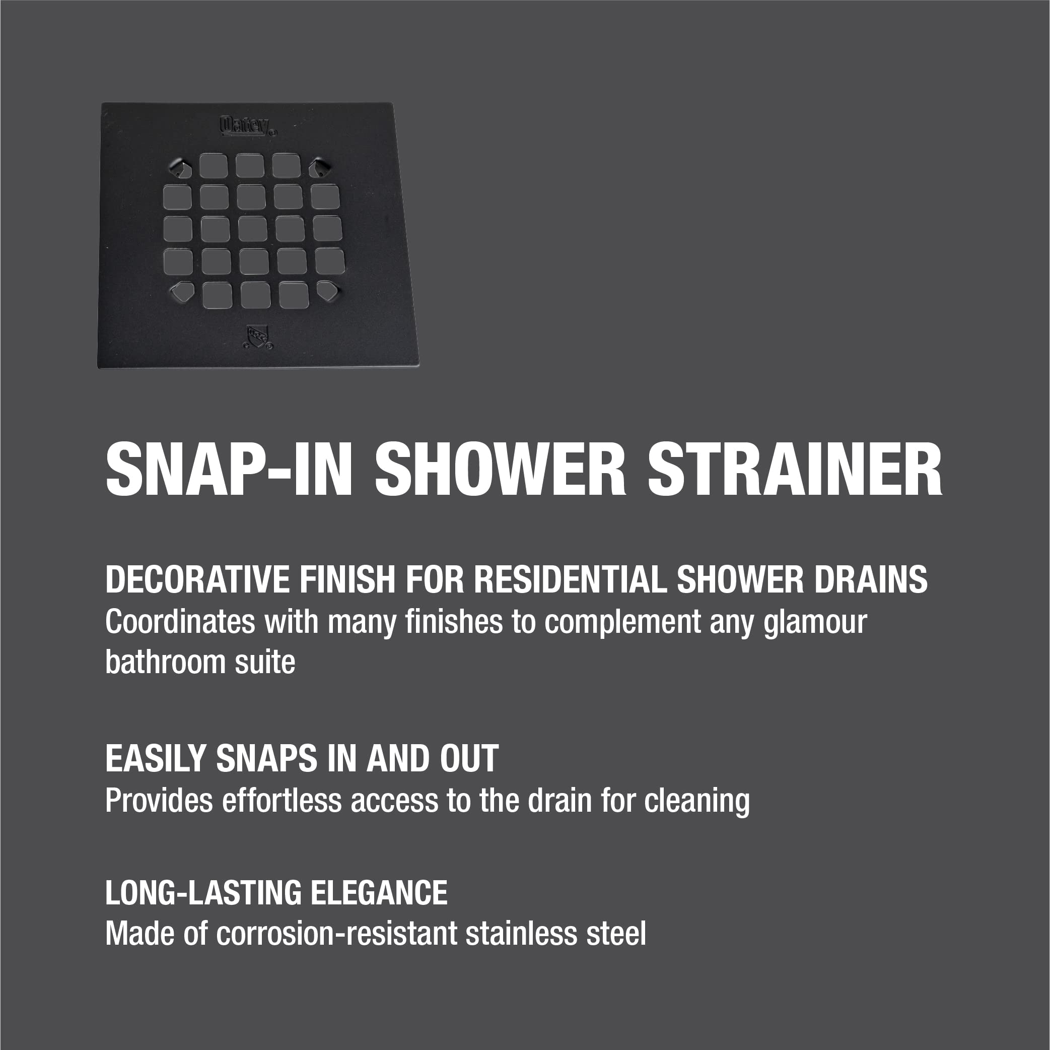 Oatey Universal 4-1/4 in. Square Snap-Tite Shower Strainer, Matte Black