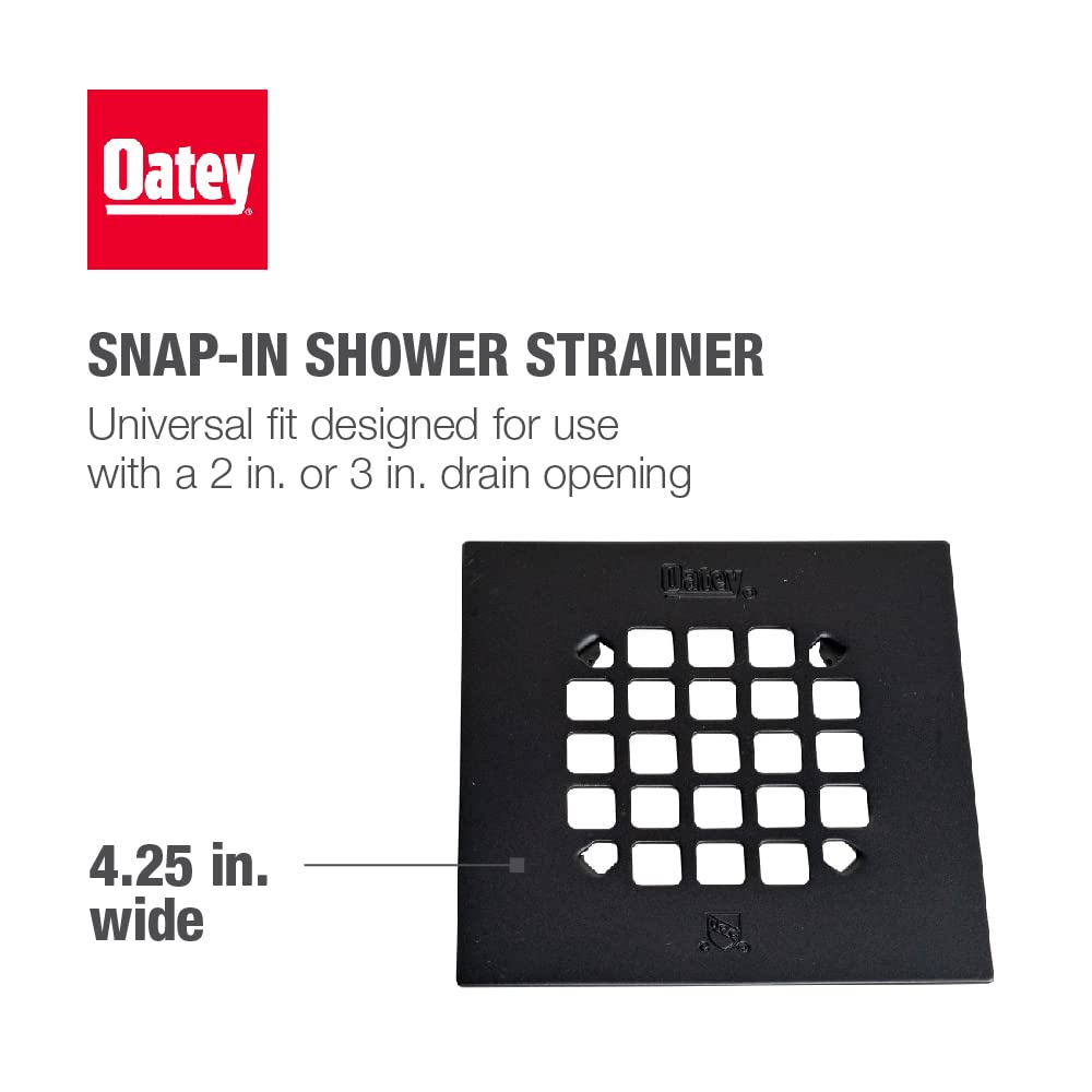 Oatey Universal 4-1/4 in. Square Snap-Tite Shower Strainer, Matte Black