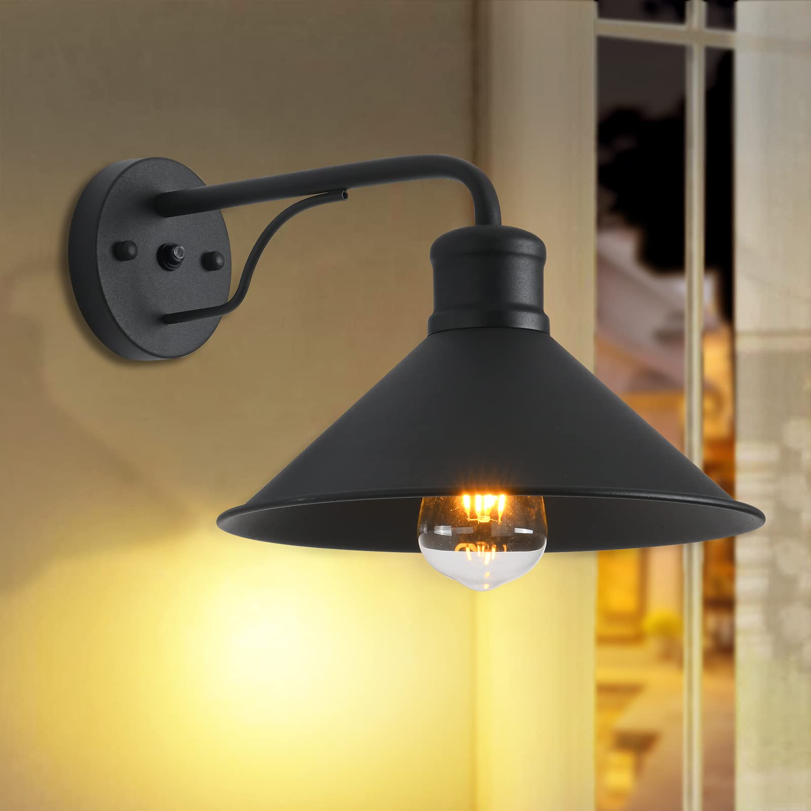 PTRWOROA Dusk to Dawn Sensor Wall Sconce Outdoor Lighting Fixture, Industrial Outdoor Barn Light Matte Black Exterior Wall Sconce for Patio,Doorway,Porch,Entryway,Garage, 3 Pack