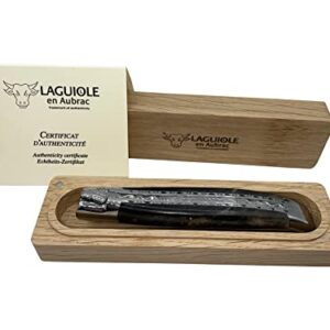 Laguiole en Aubrac Handmade Luxury Double Plated Folding Knife, 4.8-in (12cm), Blackened Poplar Wood Handle, Hand Forged, Stainless Steel Polished Bolsters