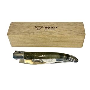 Laguiole en Aubrac Handmade Luxury Double Plated Folding Knife, 4.8-in (12cm), Blackened Poplar Wood Handle, Hand Forged, Stainless Steel Polished Bolsters