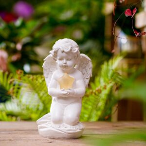 HONGRUIART Solar Powered Cherub Angel Light, Kneeling Praying Cherub Angel Statue with Solar Star Lights Garden Angel Decor for Home Outdoor Patio Lawn Mother's Day Remembrance Gifts