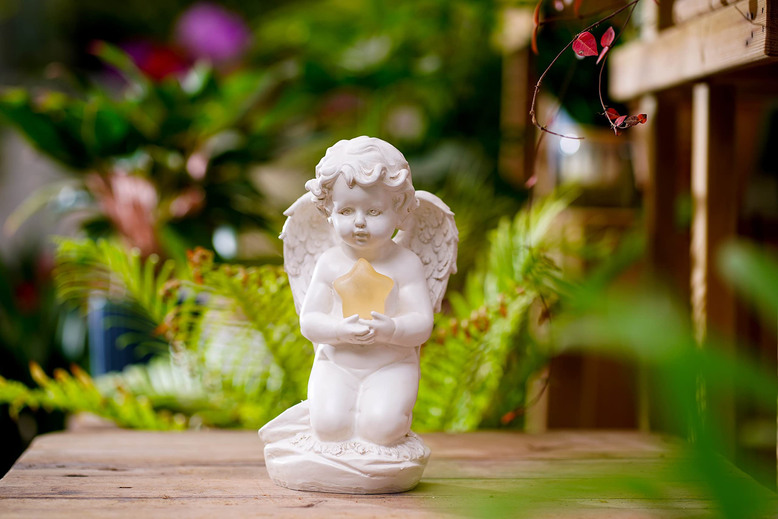 HONGRUIART Solar Powered Cherub Angel Light, Kneeling Praying Cherub Angel Statue with Solar Star Lights Garden Angel Decor for Home Outdoor Patio Lawn Mother's Day Remembrance Gifts