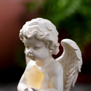 HONGRUIART Solar Powered Cherub Angel Light, Kneeling Praying Cherub Angel Statue with Solar Star Lights Garden Angel Decor for Home Outdoor Patio Lawn Mother's Day Remembrance Gifts