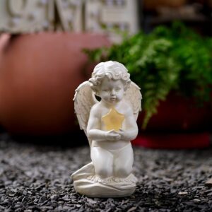 HONGRUIART Solar Powered Cherub Angel Light, Kneeling Praying Cherub Angel Statue with Solar Star Lights Garden Angel Decor for Home Outdoor Patio Lawn Mother's Day Remembrance Gifts