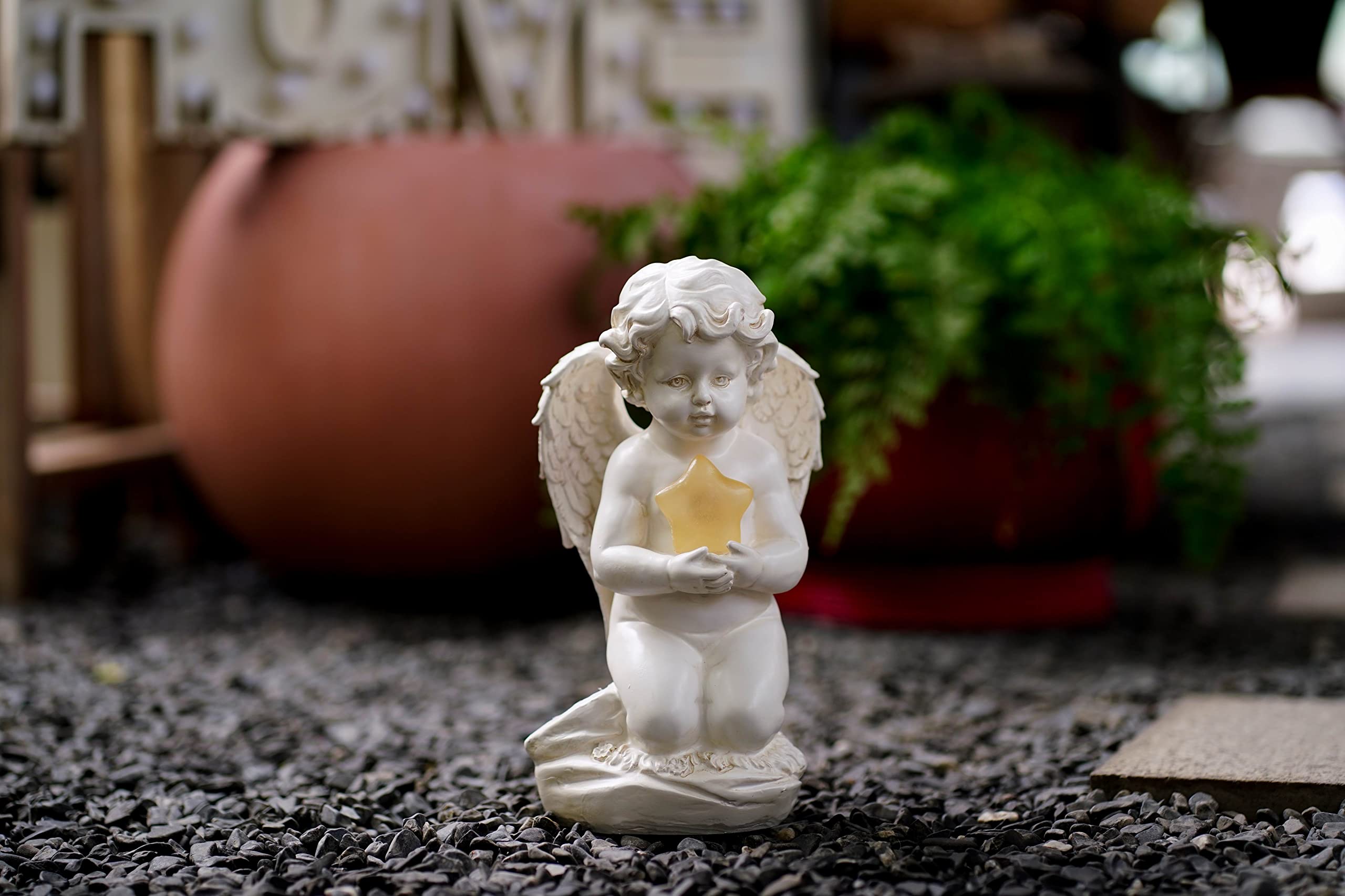 HONGRUIART Solar Powered Cherub Angel Light, Kneeling Praying Cherub Angel Statue with Solar Star Lights Garden Angel Decor for Home Outdoor Patio Lawn Mother's Day Remembrance Gifts