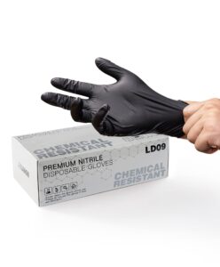 lanon 6 mil black nitrile disposable gloves, en iso 374 chemical resistant, heavy-duty, mechanic, textured fingertips, latex-free, large