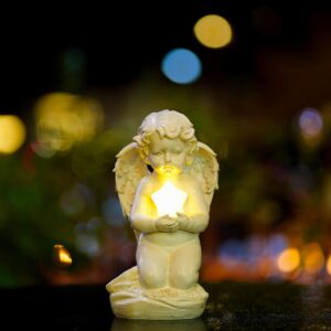 HONGRUIART Solar Powered Cherub Angel Light, Kneeling Praying Cherub Angel Statue with Solar Star Lights Garden Angel Decor for Home Outdoor Patio Lawn Mother's Day Remembrance Gifts