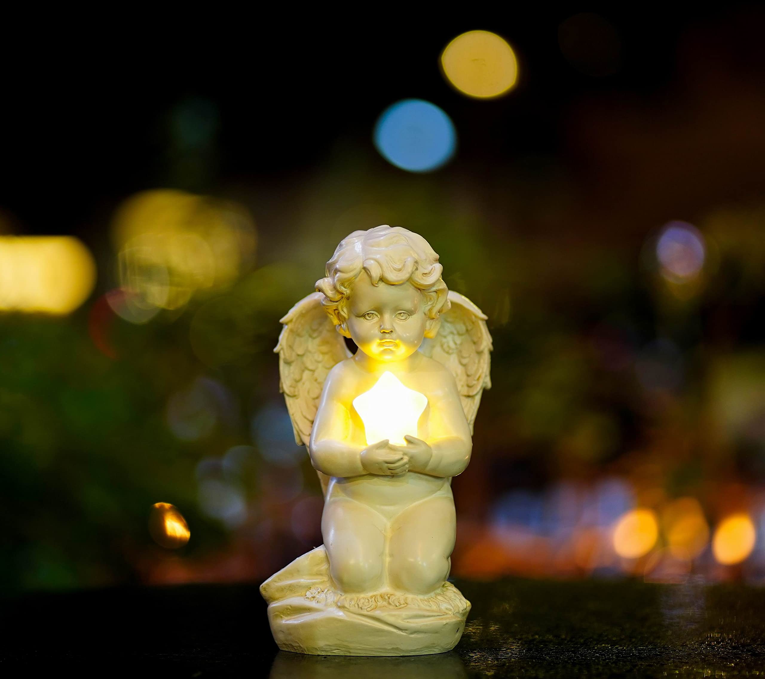 HONGRUIART Solar Powered Cherub Angel Light, Kneeling Praying Cherub Angel Statue with Solar Star Lights Garden Angel Decor for Home Outdoor Patio Lawn Mother's Day Remembrance Gifts