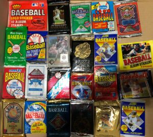100 vintage mlb baseball cards in factory unopened wax packs and box sets