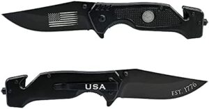 black tactical folding knife-3.5 inch stainless steel blade with american flag | usa rescue & hunting knife - disabled usmc vet owned small business